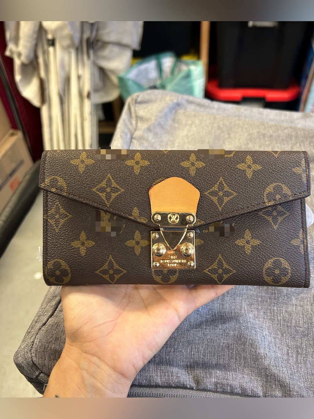 Monogram Brown Leather Snap Wallet with Gold Hardware